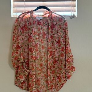 Kut from the Kloth Sheer Floral Open-Front Top in Pink and Green